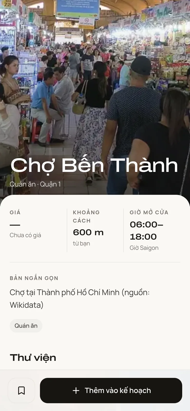 Trang địa điểm Chợ Bến Thành với live guide đang kể chuyện